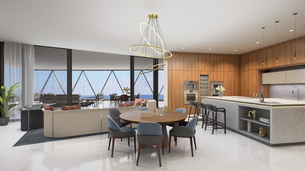 Salón integrado con cocina - Bentley Residences