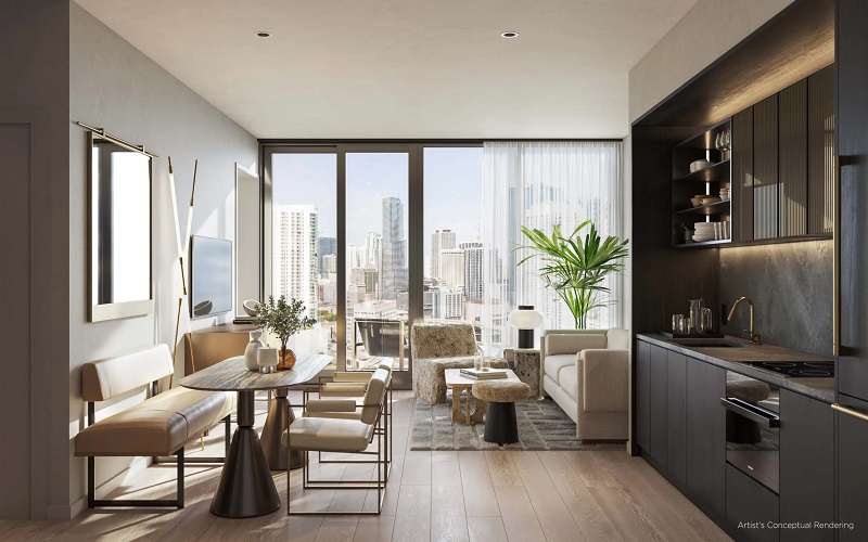 Sala de estar. Lofty Brickell permitirá el alquiler flexible (Airbnb)